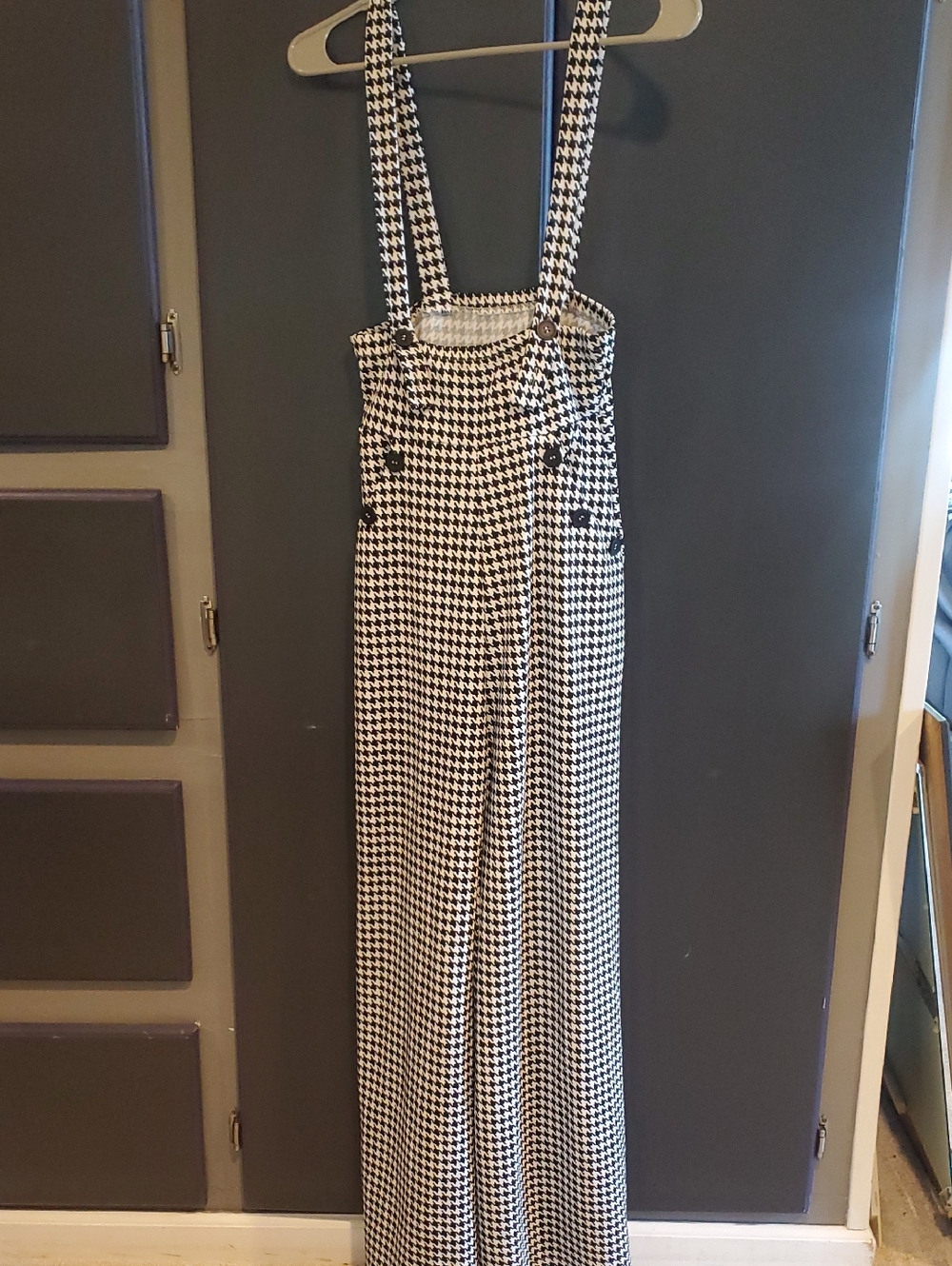 Shein Houndstooth Suspender Wide-Leg Jumpsuit